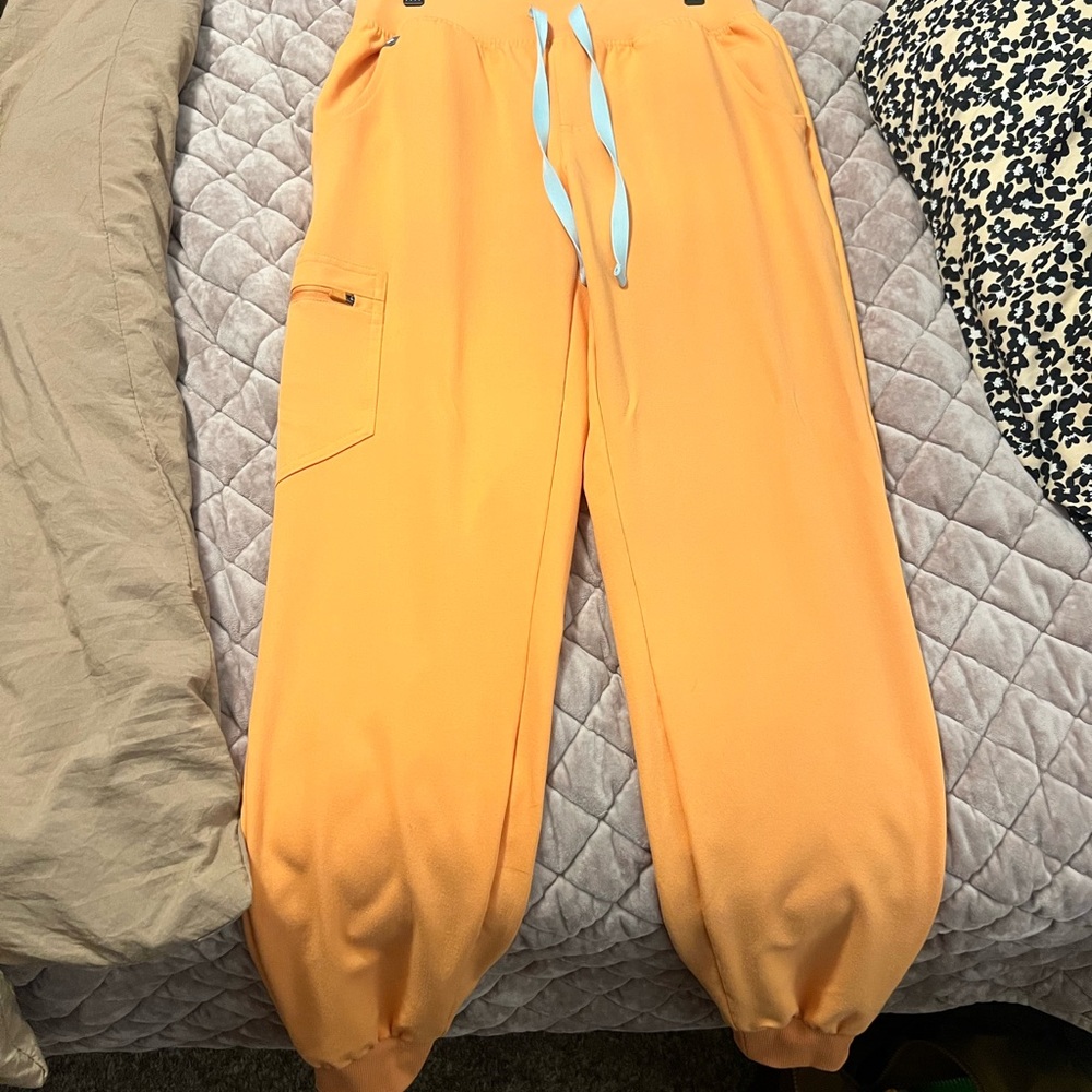 Figs Orange Track Pants with White Drawstring